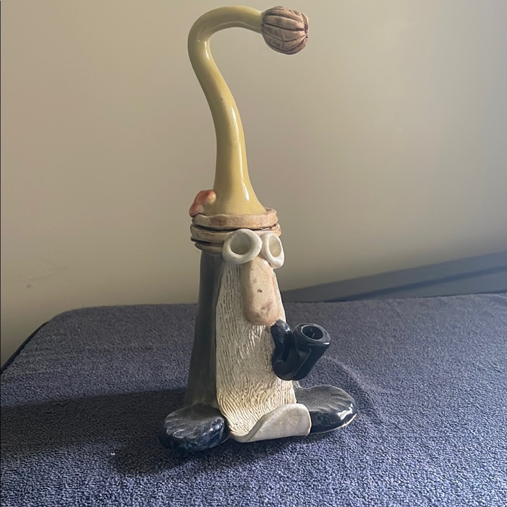 Whimsical Yellow and Black Gnome Ceramic Art Piece